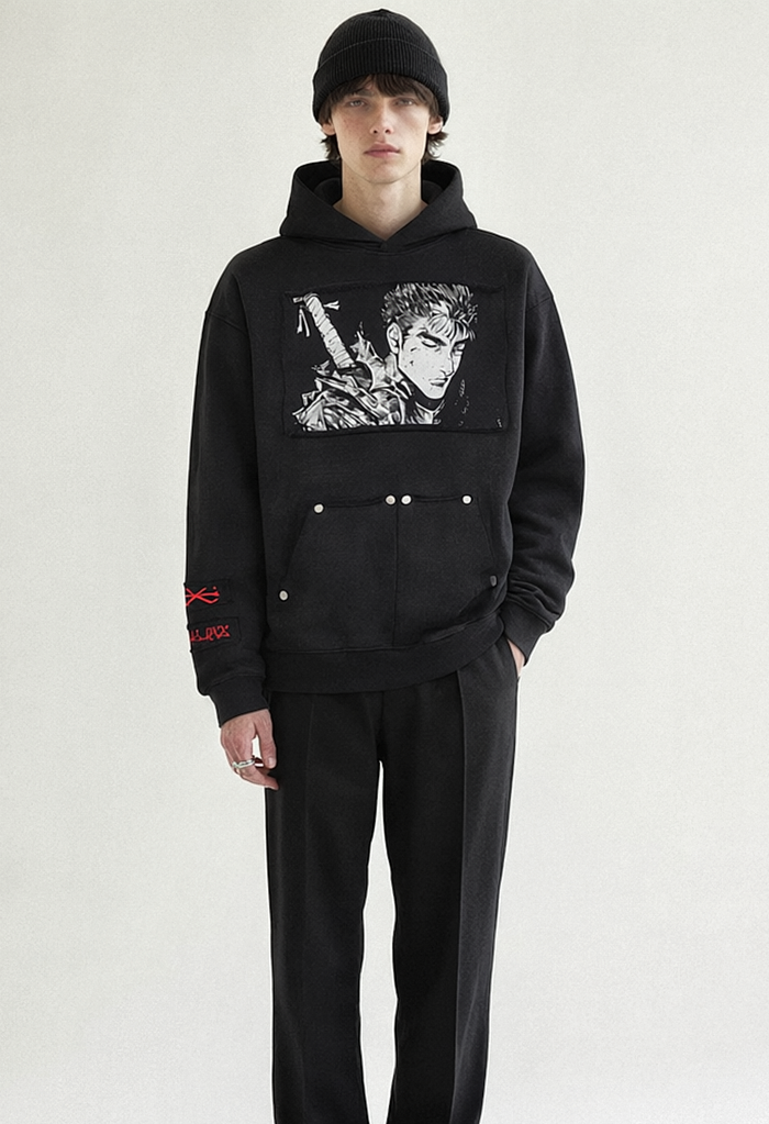 REWORKED 003 THE BRAND patchwork heavy sweat worn by model, front