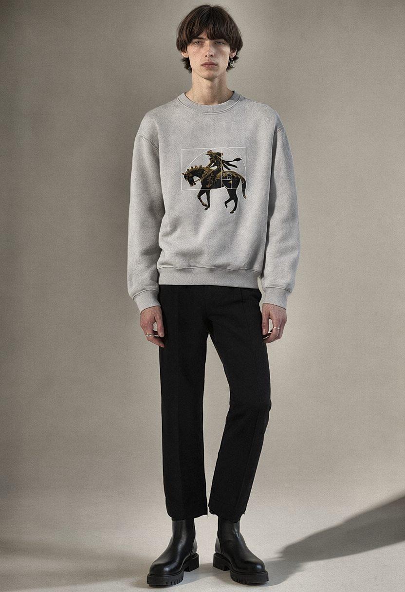 REWORKED 006 GOLDEN SPIN crewneck, light grey, worn by model